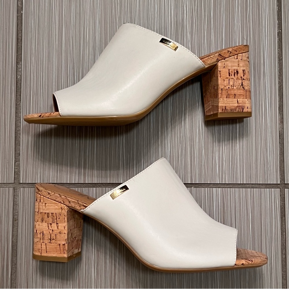 NWT Calvin Klein White Cork Clemence Sandal mule 9.5 summer vacation block heel - Picture 4 of 9